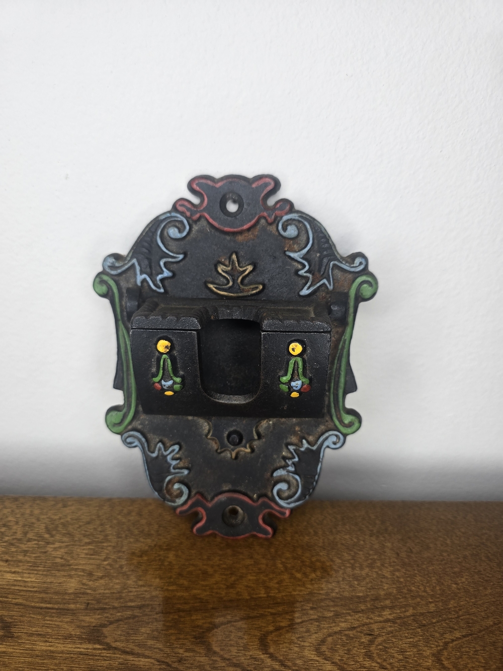 Wilton Vintage 1930's  Black Cast Iron Wall Mount Matchstick Holder